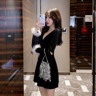 V-neck Long-sleeve Elbow-cutout A-line Dress