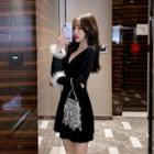 V-neck Long-sleeve Elbow-cutout A-line Dress