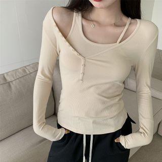 Set: Asymmetrical Camisole Top + Long-sleeve T-shirt