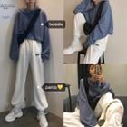 Plain Hoodie / Letter Embroidered Jogger Pants