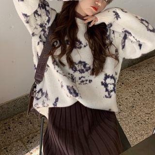 Floral Print Sweater / Midi Pleated A-line Skirt