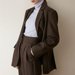 Single-breasted Tab-waist Jacket Dark Brown - One Size