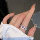 Heart Rhinestone Alloy Open Ring Silver & Pink - One Size