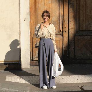 Button-side Wide-leg Pants