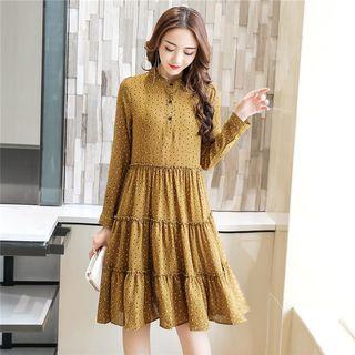 Long-sleeve Tiered A-line Midi Dress