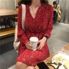 Long-sleeve Mini Floral A-line Dress As Shown In Figure - One Size
