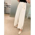 Plus Size Beribboned Slit-side Wide-leg Pants