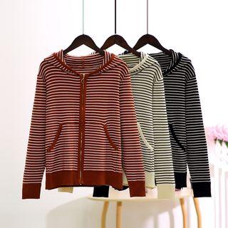 Striped Hooded Zip-up Knit Jacket