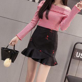 Embroidered Faux Leather A-line Skirt