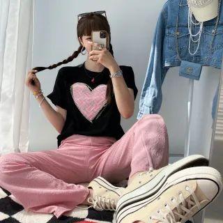 Rhinestone Heart Print Boxy T-shirt