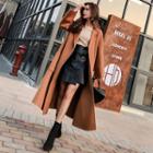 Tie Waist Long Coat Khaki - One Size