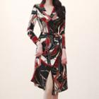 Log-sleeve Print Midi Dress
