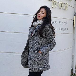 One-button Herringbone Wool Blend Jacket