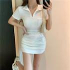 Short-sleeve Plain Polo Mini Dress