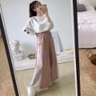 Heart Embroidered 3/4-sleeve Top / Lace-up Wide-leg Pants