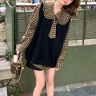 Long-sleeve Sailor Collar Gingham Blouse / Sweater Vest