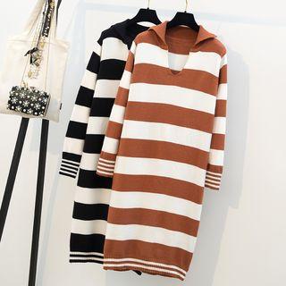Collared Striped Sweater Dress