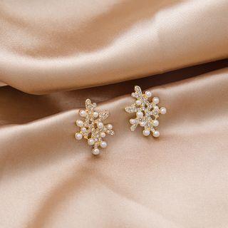 Faux Pearl Rhinestone Earring 1 Pair - E1011-2 - Snowflake - Gold - One Size