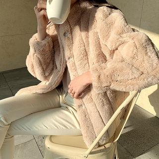 High-neck Ribbed Eco Fur Jacket