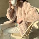 High-neck Ribbed Eco Fur Jacket
