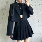 Chain Cropped Blazer / Pleated Mini A-line Skirt