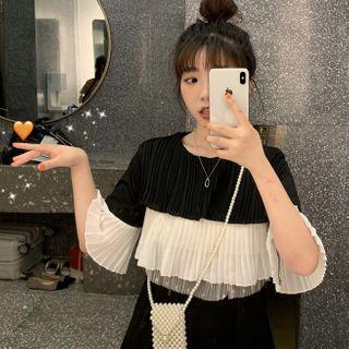 Elbow-sleeve Ribbed Cropped Blouse