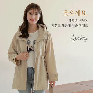 Hooded Drawcord Zip-up Parka