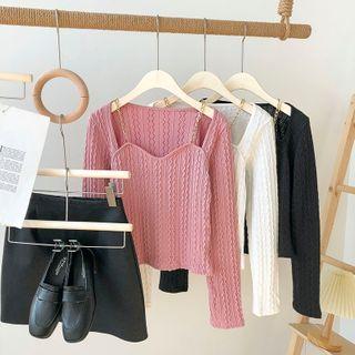 Square-neck Chained Knit Top