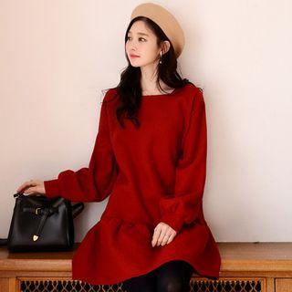 Square-neck Ruffle-hem Pullover Dress