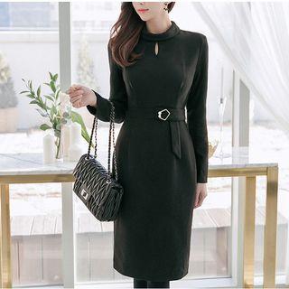 Long-sleeve Mock Neck Sheath Dress