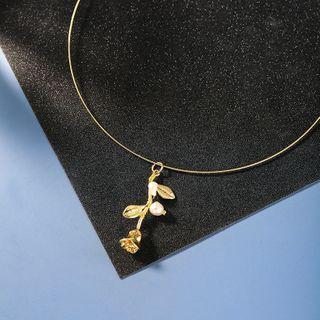 Freshwater Pearl Alloy Rose Pendant Choker 1 Pc - As Shown In Figure - One Size