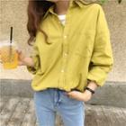 Plain Long-sleeve Loose-fit Shirt Yellow - One Size