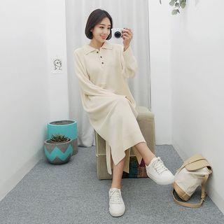 Raglan-sleeve Knit Midi Polo Dress