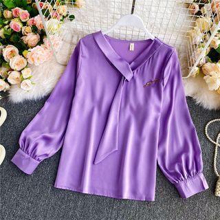 V-neck Long-sleeve Satin Shirt