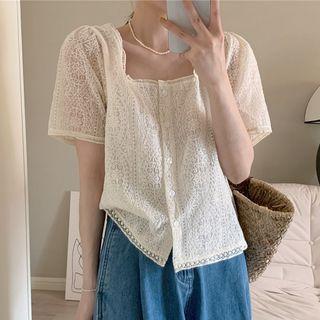 Short-sleeve Square-neck Lace Shirt