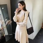 Laced-sleeve Knit A-line Dress