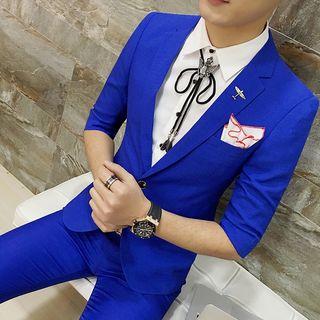 Set: Elbow-sleeve Blazer + Cropped Dress Pants