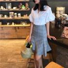 V-neck Puff Elbow-sleeve Blouse