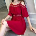 Cold-shoulder Elbow-sleeve Mini A-line Dress
