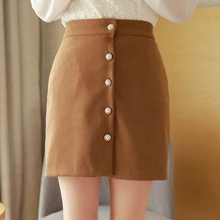 Faux-pearl Button A-line Miniskirt
