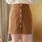 Faux-pearl Button A-line Miniskirt