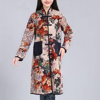 Floral Print Frog Button Long Jacket
