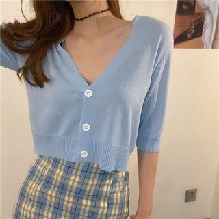 V-neck Elbow-sleeve Knit Jacket