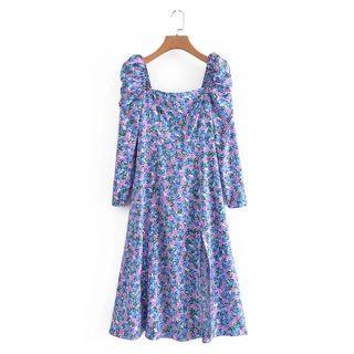 Long Sleeve Floral Midi A-line Dress