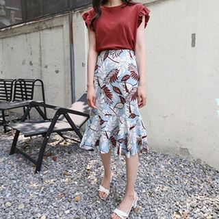 Band-waist Floral Print A-line Midi Skirt