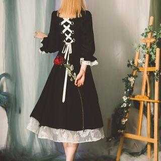 Lace-hem Lace-up Dress