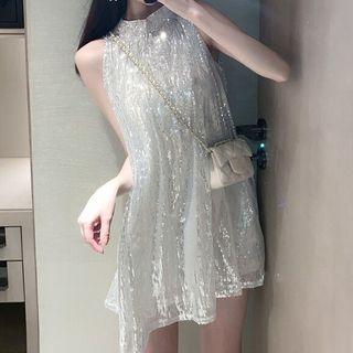 Sleeveless Glitter Shift Dress