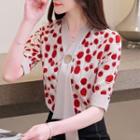 Patterned Short-sleeve V-neck Blouse