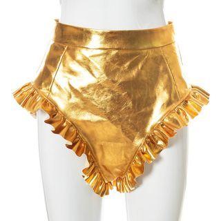 Ruffled High-waist Patent Shorts