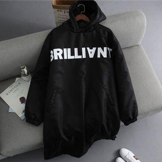 Lettering Padded Hoodie Dress Black - One Size